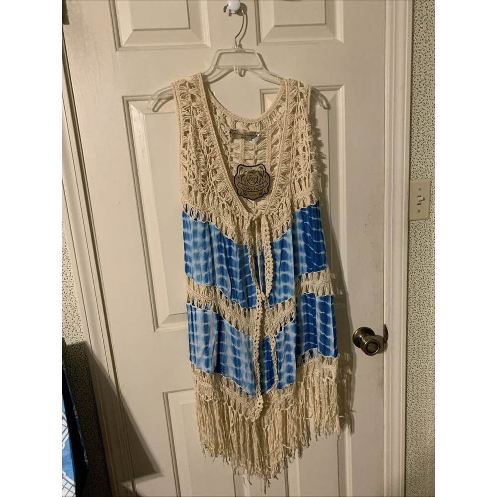 Ashley Taylor Crochet Sleeveless  Tyedye Cardigan With Tie